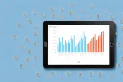 A digital tablet displaying a variety of financial charts and graphs