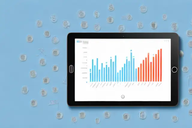 A digital tablet displaying a variety of financial charts and graphs