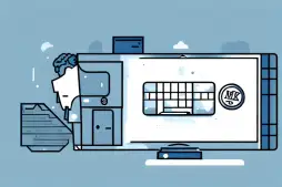 A bank building with a small desk and a computer inside