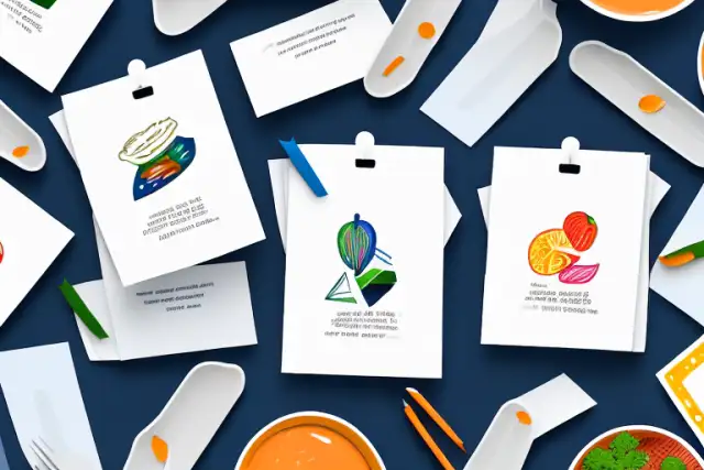 A variety of meal cards spread out on a table in a corporate office environment