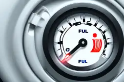 A fuel gauge decreasing slowly