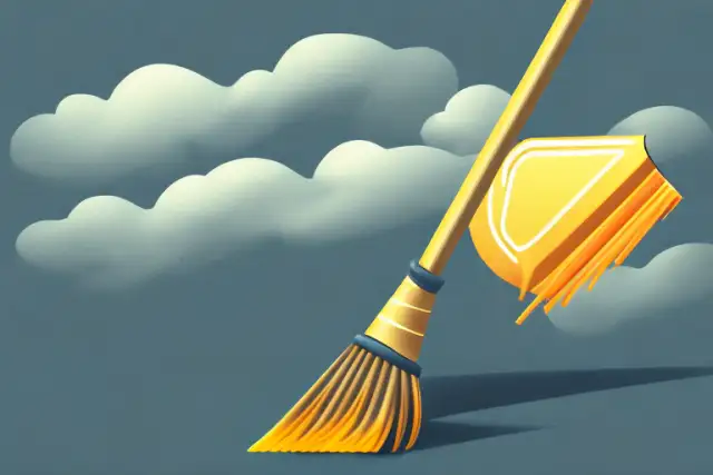 A broom sweeping away dark clouds